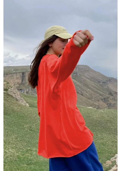 Turuncu Basic Bisiklet Yaka Kadın Sweatshirt MG1676 fiyatları