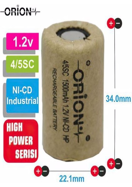 Orion 1.2V Ni-Cd 4/5sc 1500MAH Şarj Edilebilir Pil - Hp