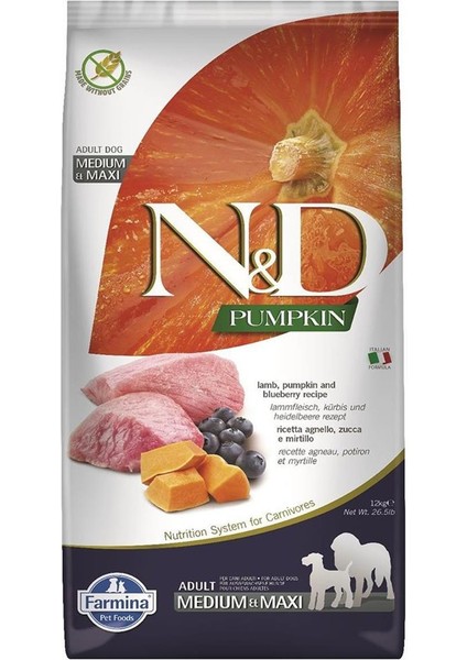 Nd Pumpkin Tahılsız Medium Maxi Adult 12KG Balkabaklı Kuzulu ve Yaban Mersinli Köpek Maması