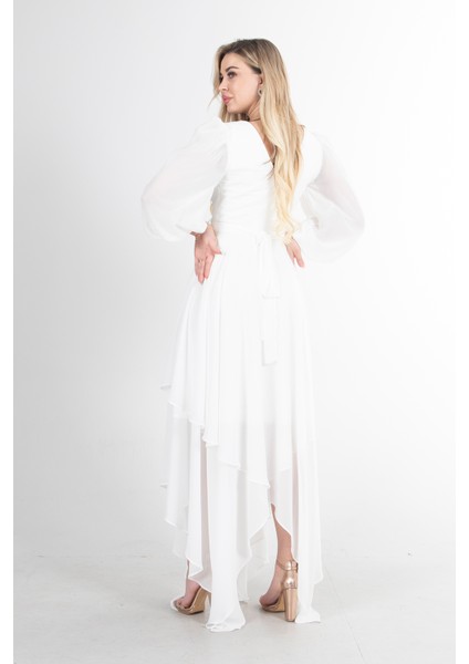 Ekru Balon Kol Kruvaze Yaka Asimetrik Kesim Abiye Elbise 6502417.147 indirimleri