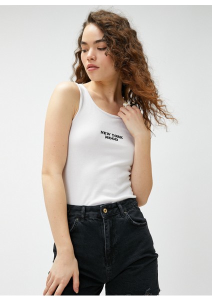 Baskılı Fitilli Atlet U Yaka Viskon Karışımlı