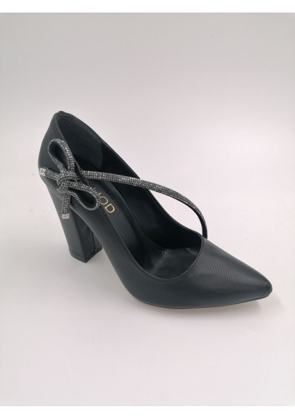 Ermod 1405 Siyah Taşlı Topuklu Stiletto