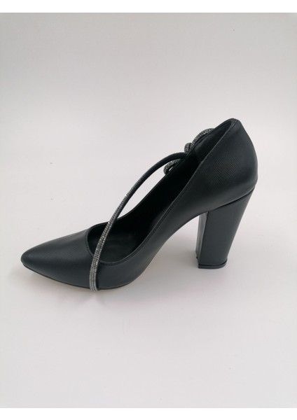 Ermod 1406 Siyah Taşlı Topuklu Stiletto