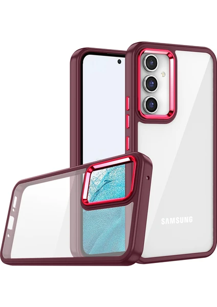 Case 4U Samsung Galaxy A34 Uyumlu Kılıf Kamera Çıkıntılı Arkası Kristal Şeffaf Hassas Tuşlu Renkli Kenarlı Flora Kapak Kırmızı