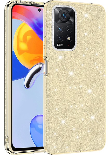 Xiaomi Redmi Note 11 Pro 5G Kılıf Çift Katmanlı Simli Shining Silikon Arka Kapak Altın