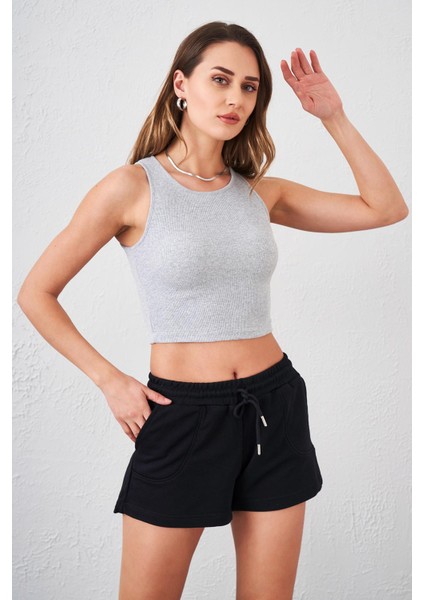 Tena Moda Kadın Gri Melanj Bisiklet Yaka Kolsuz Kaşkorse Atlet modelleri