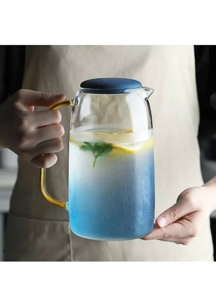 Mavi El Üflemesi Borosilikat Isıya Dayanıklı Cam Sürahi 1500ML