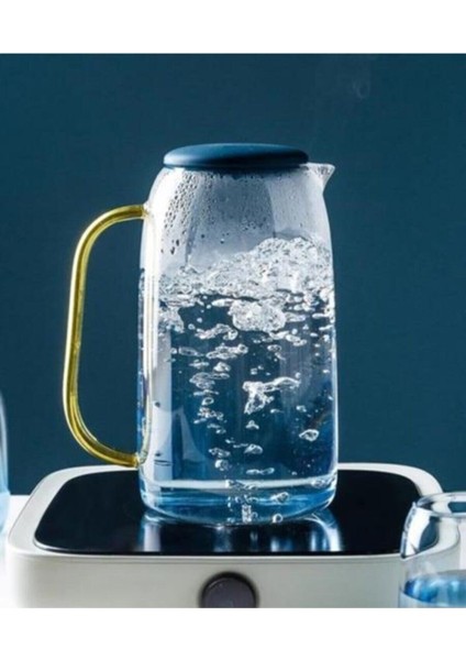 Mavi El Üflemesi Borosilikat Isıya Dayanıklı Cam Sürahi 1500ML