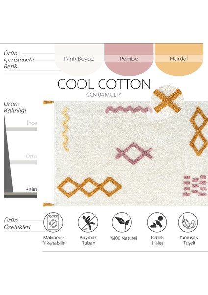 Cool Halı Cool Cotton Ccn 04 Multy Xw Makinede Yıkanabilir Kaymaz Tabanlı Naturel Pamuk Dokuma Bebek Halısı