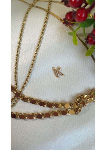 Çelik Gold Zirkon Taşlı Harf