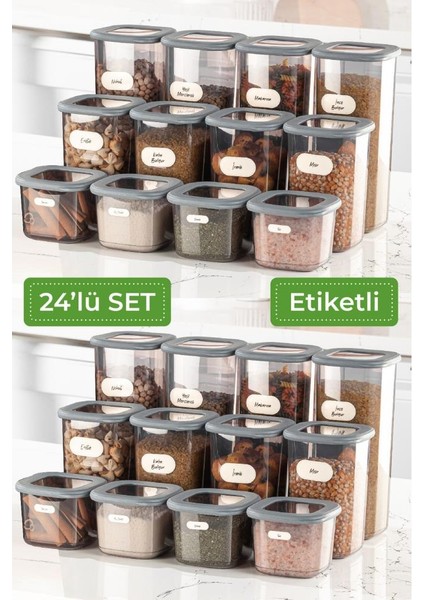 24'lü Etiketli Kare Erzak Saklama Kabı Set