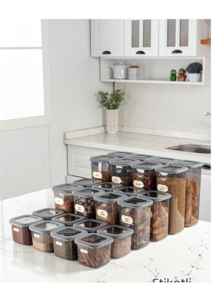 24'lü Etiketli Kare Erzak Saklama Kabı Set modelleri