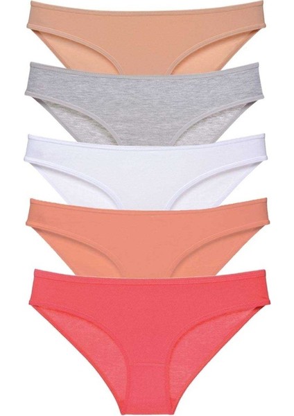 5 adet Süper Eko Set Likralı Kadın Slip Külot Ten Gri Beyaz Pudra Fuşya