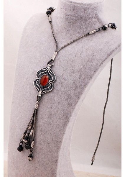 Akik Taşlı Telkari Işlemeli Kazaziye Elişi Oksitli Gümüş Kolye 7938 fiyatları