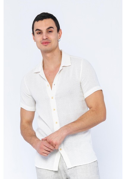 Erkek Regular Fit Düğmeli Kafes Dokuma Kısa Kollu Gömlek fırsatları