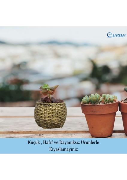 Mini Çiçek Saksı Küçük Sukulent Eskitme Kaktüs Saksısı 3'lü Set Sepet Örgü Model