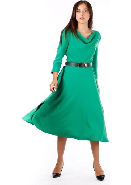 Kadın Kemerli Midi Boy Elbise10