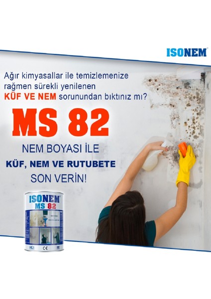 Ms 82 Nem ve Rutubet Küf Boyası + Izmir Fırça Epoksi Rulo 10 cm + 2.5 No Fırça + 3 cm Maskeleme Bandı + Temizlik Bezi