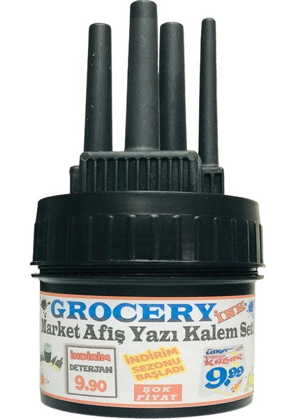 Grocery Market Yazı Kalem Seti 4 Lü Afiş Indirim Kampanya Yazı Kalem Seti indirimleri