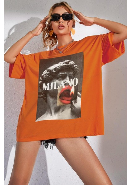 Milano Oranj Oversize Salas Boyfriend Kadın T-Shirt