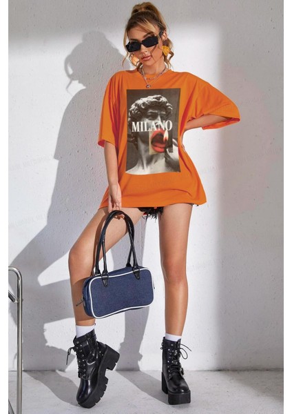 Milano Oranj Oversize Salas Boyfriend Kadın T-Shirt