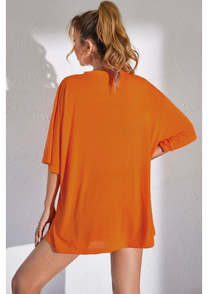 Milano Oranj Oversize Salas Boyfriend Kadın T-Shirt