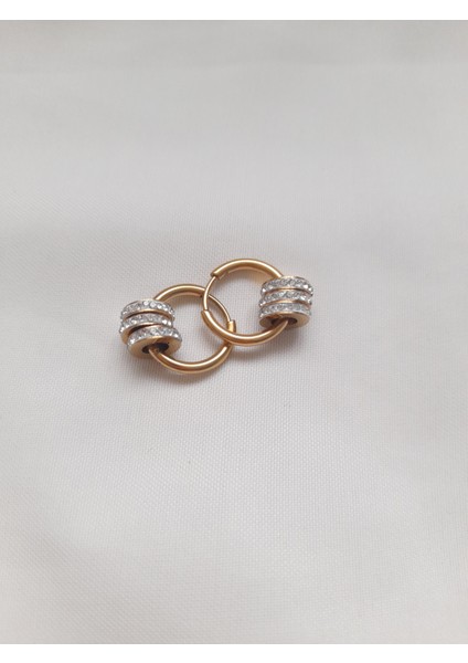 Halka Detay Zirkon Taşlı Çelik Küpe