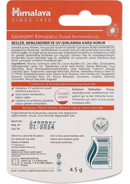 Güneş Koruyucu Spf 30 Lip Balm - Nemlendirici - %100 Doğal Renk - Silikon İçermez - 4,5 gr x 3 Adet