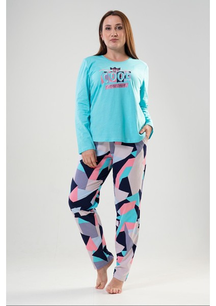 Kadın Büyük Beden Uzun Kol Pijama Takım