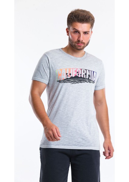 Men Tshırt Gri Erkek T-Shirt 21607-08