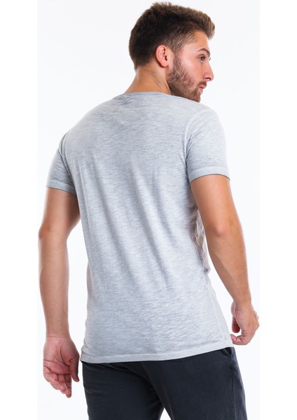 Men Tshırt Gri Erkek T-Shirt 21607-08