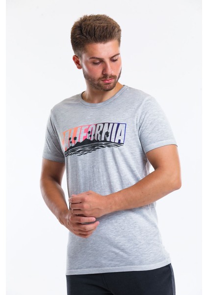 Men Tshırt Gri Erkek T-Shirt 21607-08