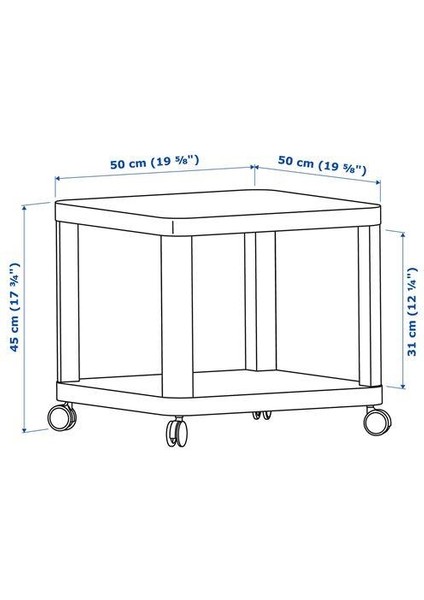 Tekerlekli Yan Sehpa, Beyaz Renk Meridyendukkan 50X50 cm Ev Dekorasyonu Mobilya