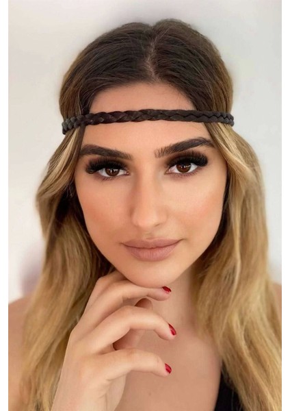 Kahverengi Ince Örgülü Lastik Bandana