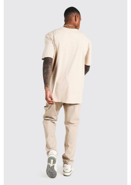 Erkek Bej Valencia Baskılı Oversize Tshirt fiyatları