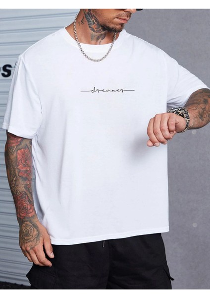 Beyaz Dreamer Baskılı Oversize T-Shirt