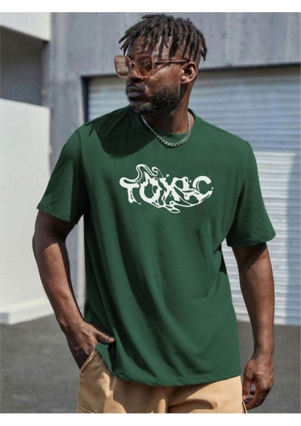 Yeşil Toxic Baskılı Oversize T-Shirt