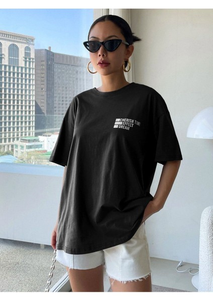 Siyah Effect Baskılı Oversize T-Shirt