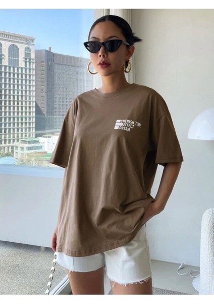 Kahverengi Effect Baskılı Oversize T-Shirt