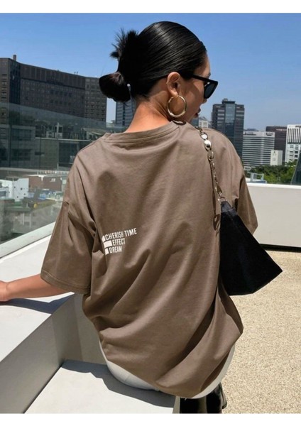 Kahverengi Effect Baskılı Oversize T-Shirt