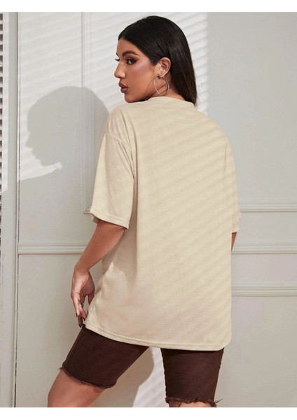Bej Casmania Baskılı Oversize T-Shirt