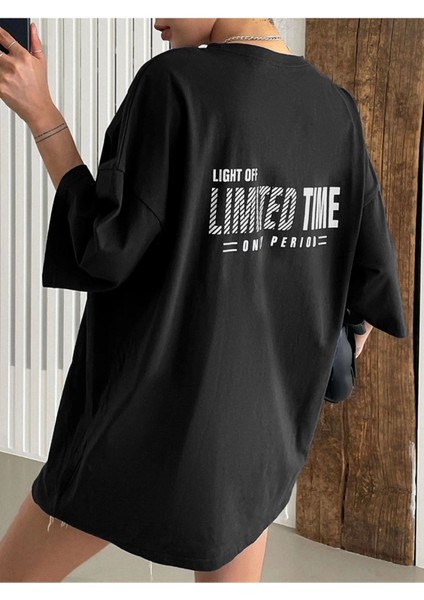 Siyah Limited Time Baskılı Oversize T-Shirt