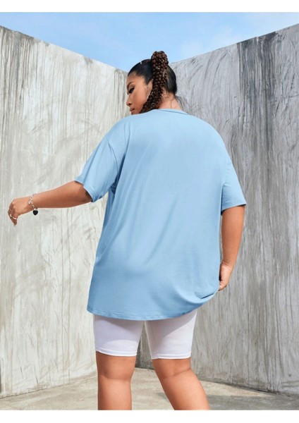 Mavi Yüz Baskılı Oversize Tshirt