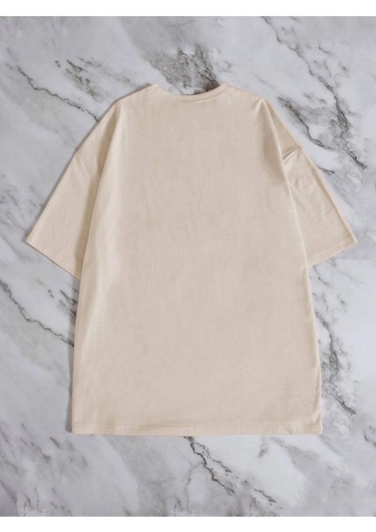Bej Los Angeles Baskılı Oversize T-Shirt