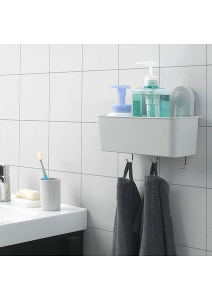 Vantuzlu Banyo Duş Sepeti 26X21 cm Meridyendukkan 3 Kancalı-Su Delikli Banyo Dekorasyonu-Sepeti