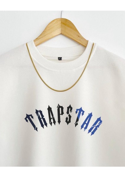 Beyaz Trapstar Baskılı Oversize Bisiklet Yaka Kısa Kollu Pamuklu T-Shirt