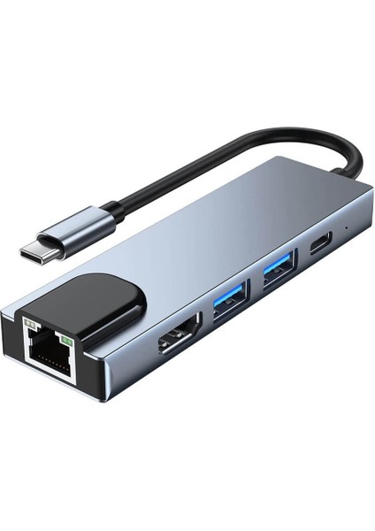 USB 3.1 Type C To HDMI 4K@30Hz Kablo Çevirici + 2x USB 3.0 + Gigabit Ethernet +Pd 100W Dönüştürücü