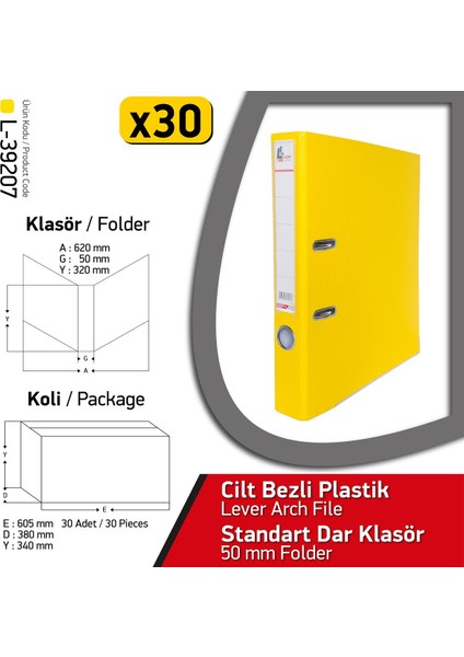 Klasör Sarı Dar 30 Adet 1 Koli