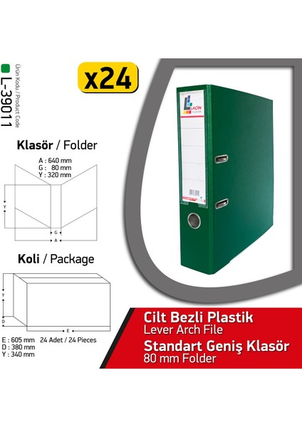 Klasör Yeşil Geniş 24 Adet 1 Koli