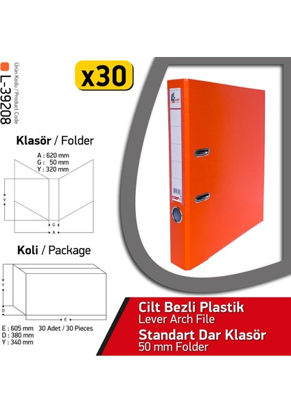 Klasör Turuncu Dar 30 Adet 1 Koli